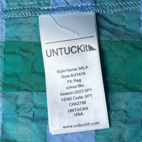 Untuck It for Her Seersucker Mila Button Down Shirt Dress Blue Green Gingham Med - Picture 6 of 12